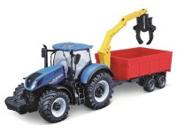 BURAGO Tractor w/combination trailer N.H T7.615 10cm blue