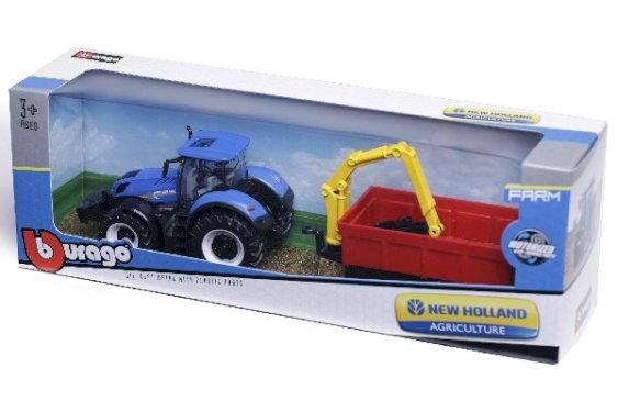 BURAGO Tractor w/combination trailer N.H T7.615 10cm blue