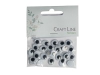 Craft Line Rulleøjne oval pålim. 12mm 30stk. sort/hvid