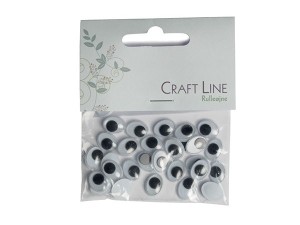 Craft Line Rulleøjne oval pålim. 12mm 30stk. sort/hvid