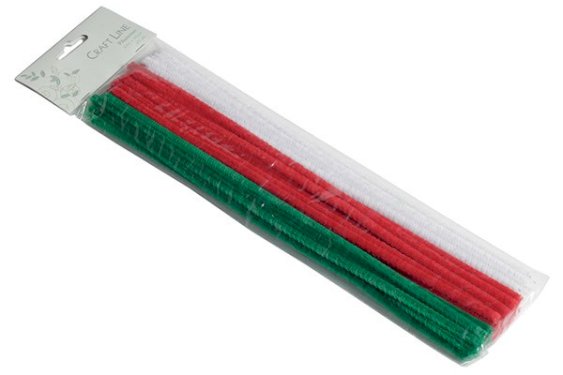 Craft Line Chenille 6mm 30cm 25stk rød/hvid/grøn mix