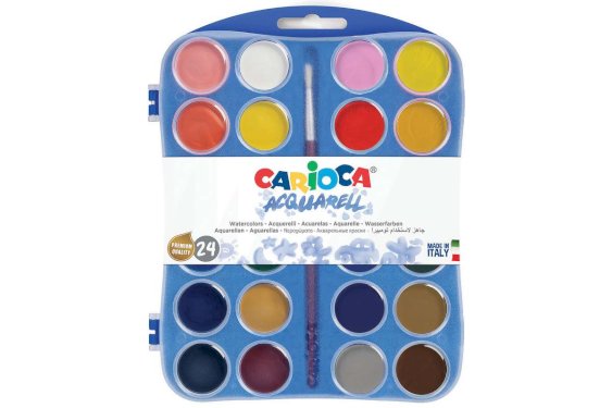 CARIOCA Vandfarve sæt m/pensel Ø30mm 24 farver ass. 