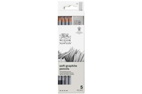 Winsor Newton Graphic pencils 5pcs soft w/eraser in blister set