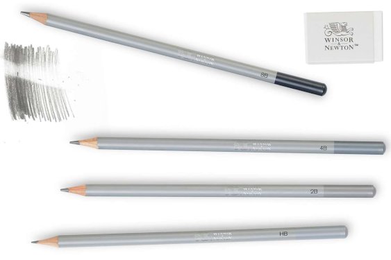 Winsor Newton Graphic pencils 5pcs soft w/eraser in blister set